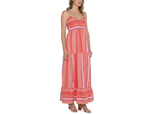 Liverpool Los Angeles Racer Back Tiered Maxi Dress with Smocking Multistripe) Women's Dress Product Image