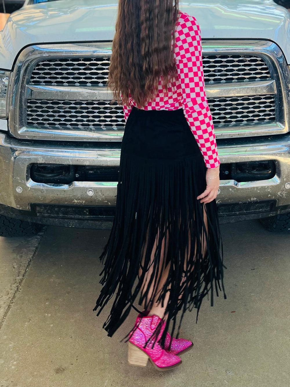 Rodeo Queen Suede Fringe Skirt Product Image