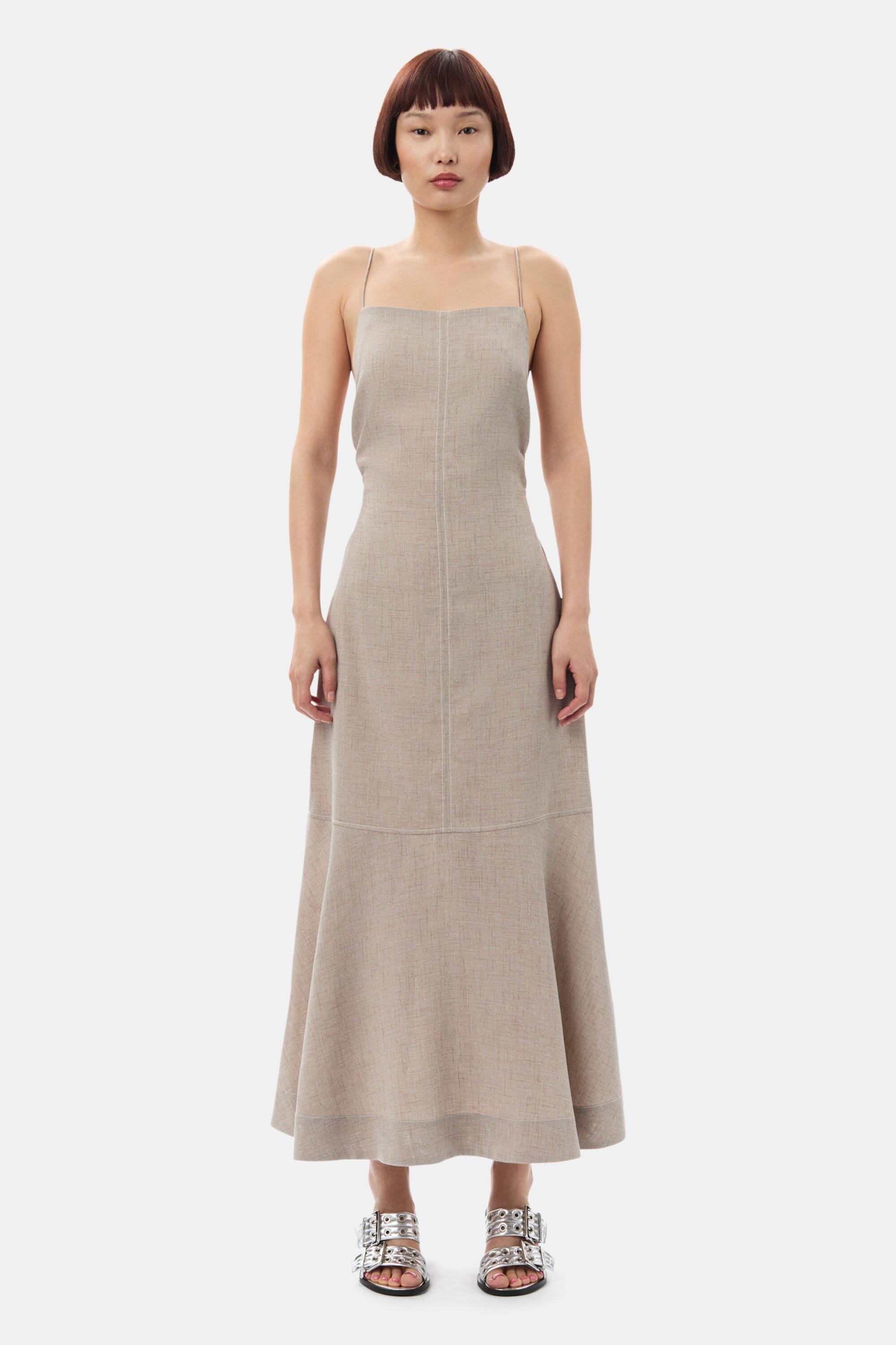 Grey Light Melange Suiting Long Dress Product Image