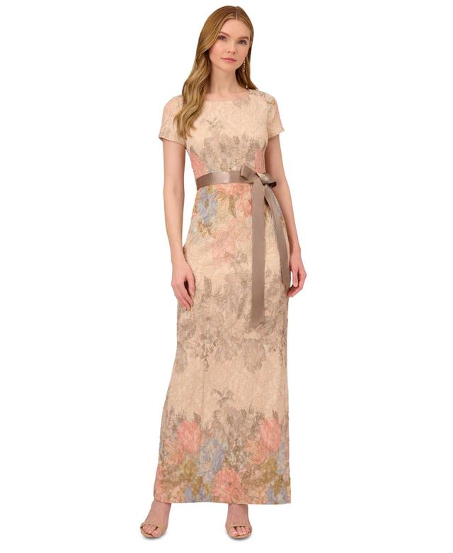 Adrianna Papell Matelass Floral Jacquard Column Gown Product Image