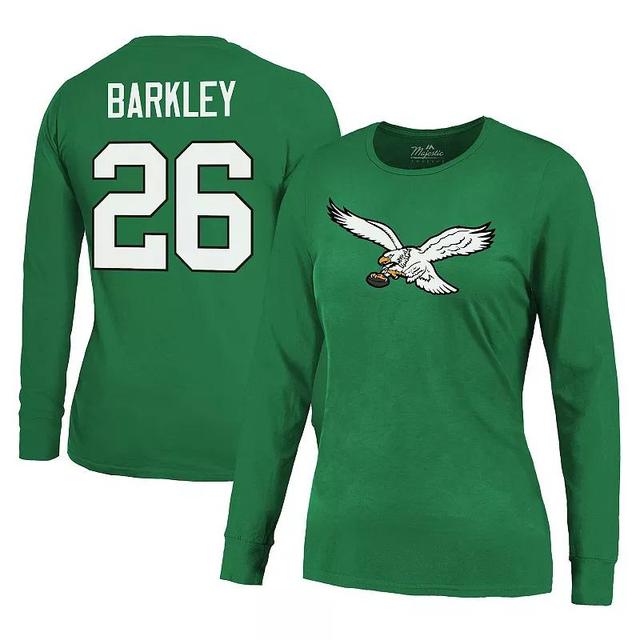 Womens Majestic Threads Saquon Barkley Kelly Philadelphia Eagles Name & Number Long Sleeve T-Shirt Product Image