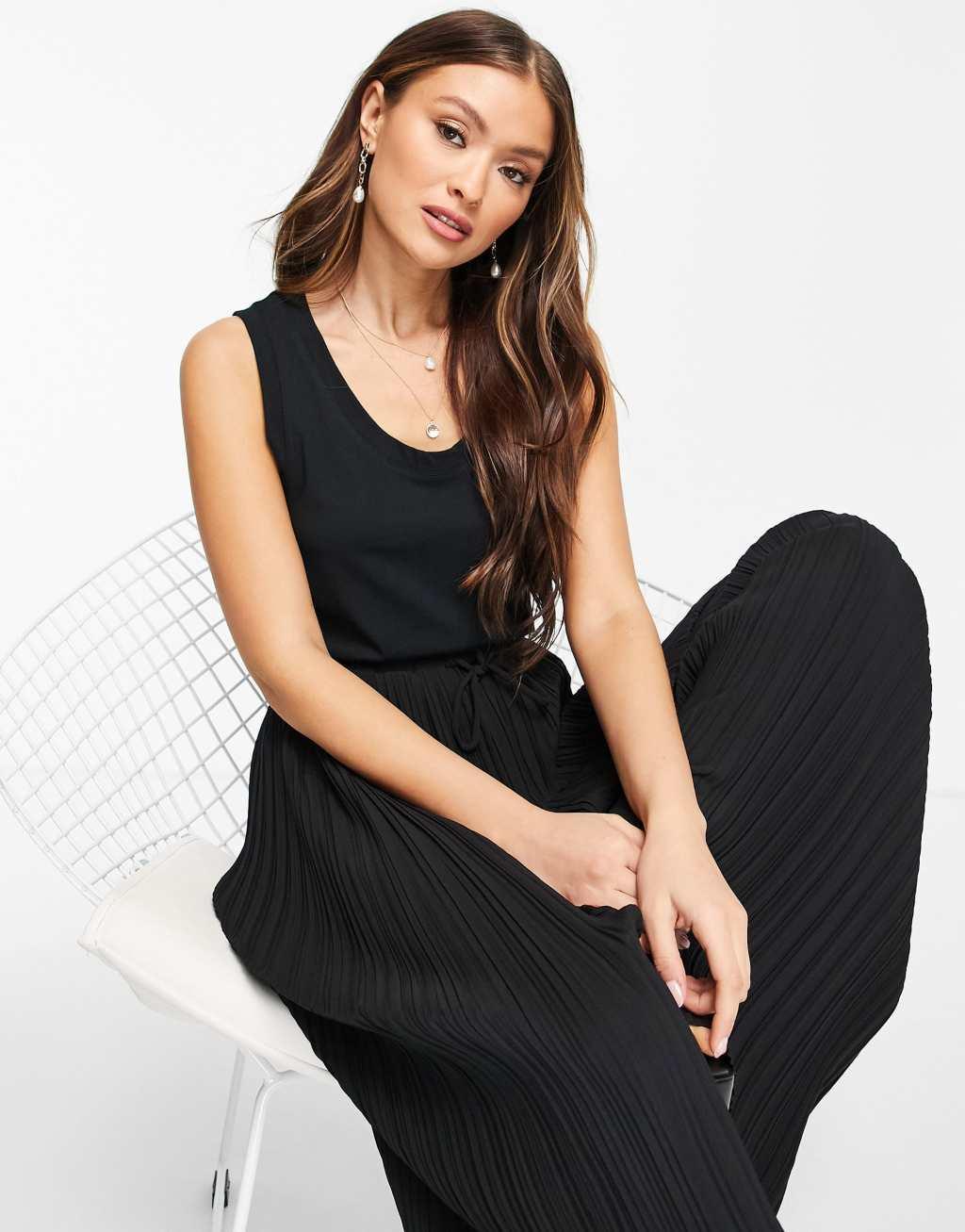 Mango cotton tank top in black - BLACK Product Image