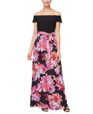 Women's Off-The-Shoulder Mixed-Media Maxi Dress Product Image