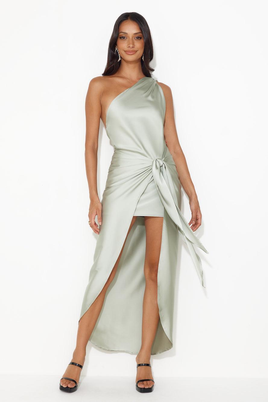 Make Her Move Satin Midi Dress Sage Product Image