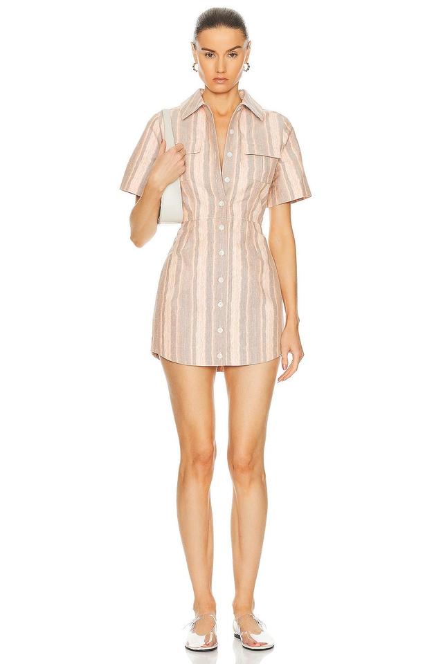 MATTHEW BRUCH Cargo Button Up Mini Shirt Dress in Peach Product Image