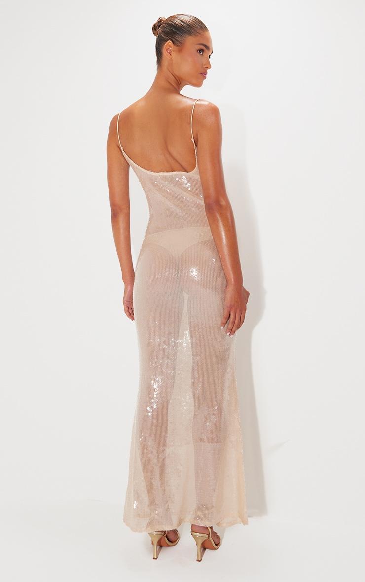 Nude Sequin Square Neck Fishtail Maxi Dress Product Image