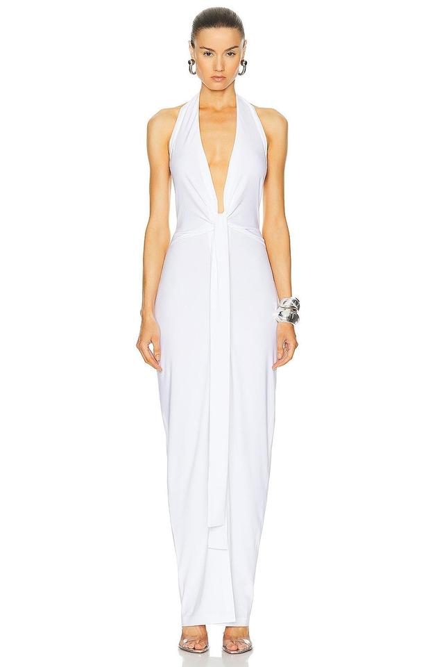 Norma Kamali Tie Front Halter Gown White. (also in L, S, XL). Product Image