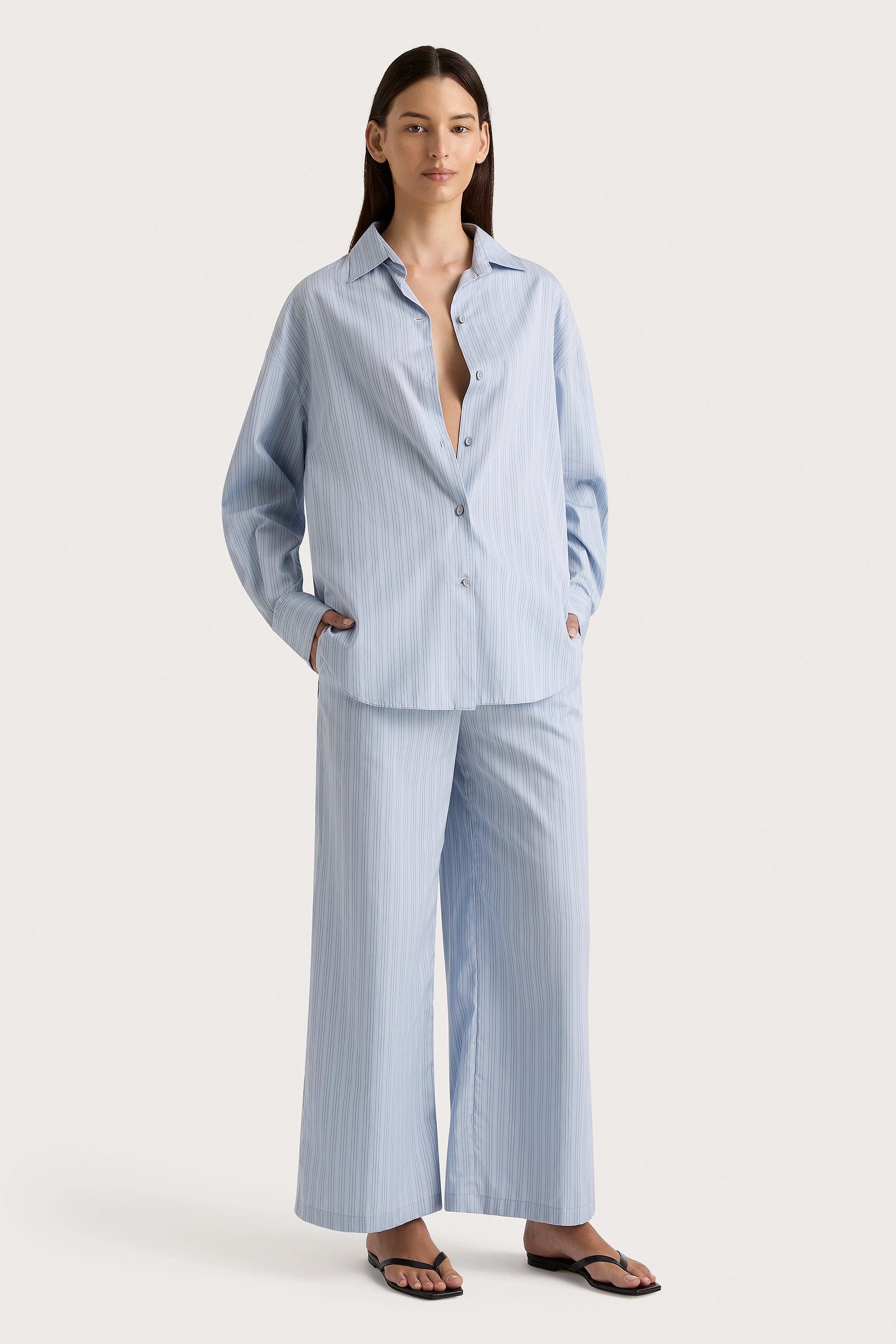 Jilliane Top Blue Pinstripe Product Image