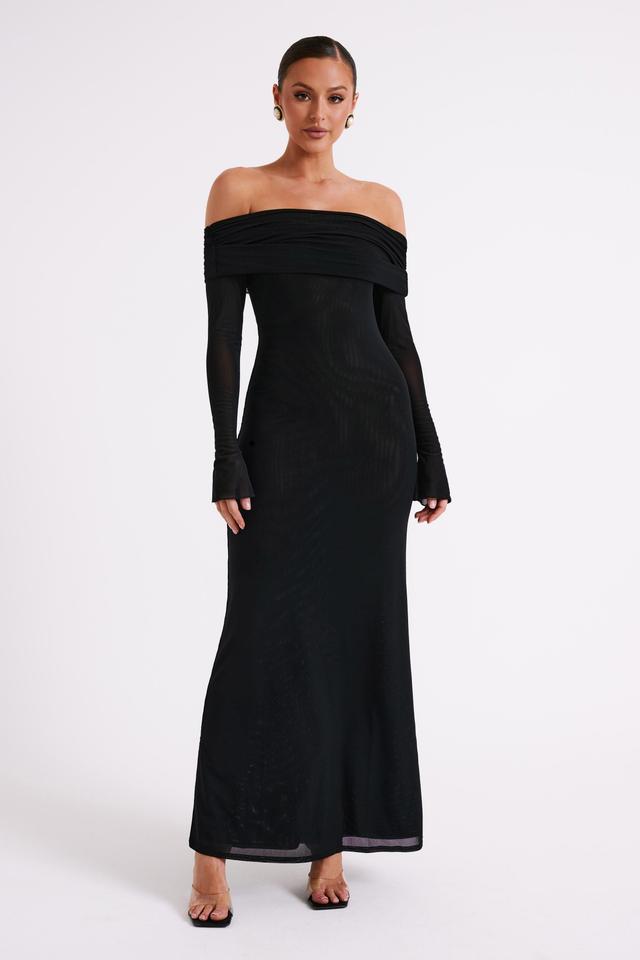 Josie Off Shoulder Mesh Maxi Dress - Black Product Image