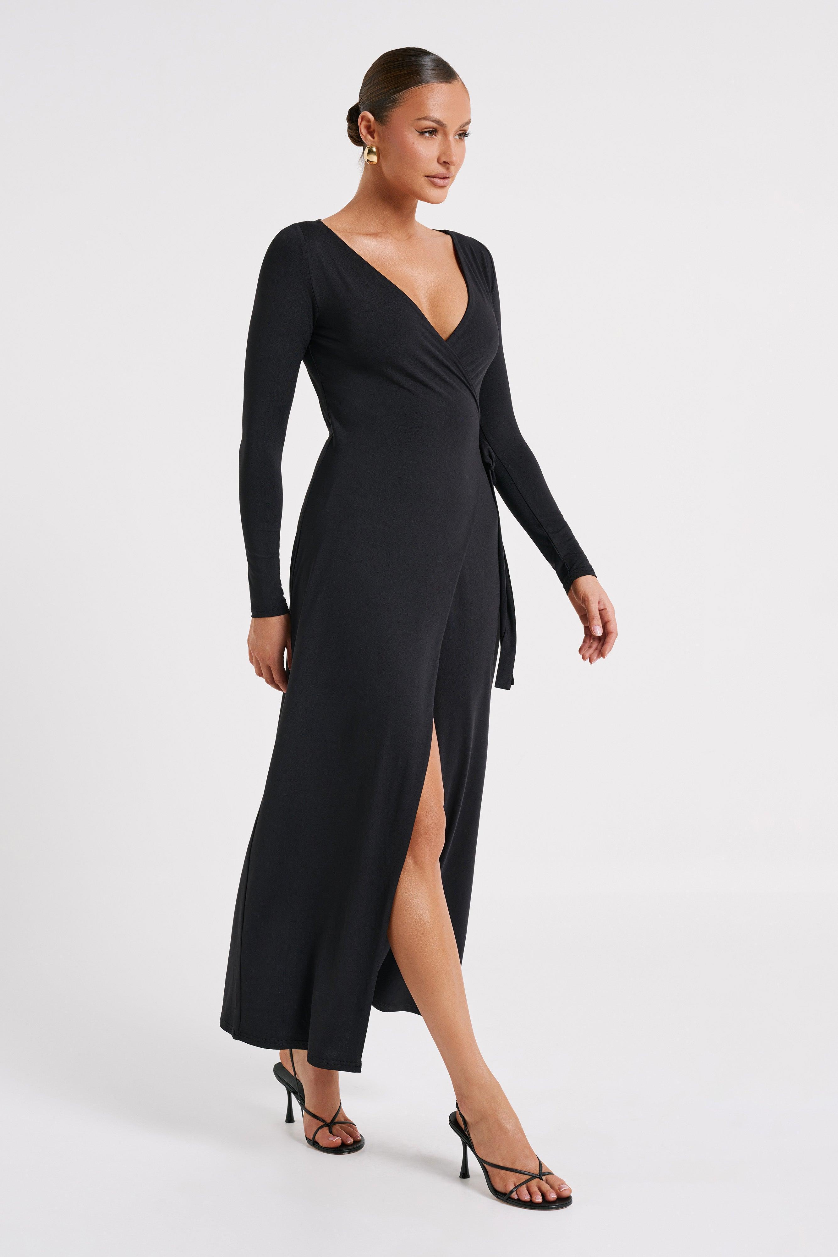 Gillian Recycled Nylon Wrap Maxi Dress - Black Product Image