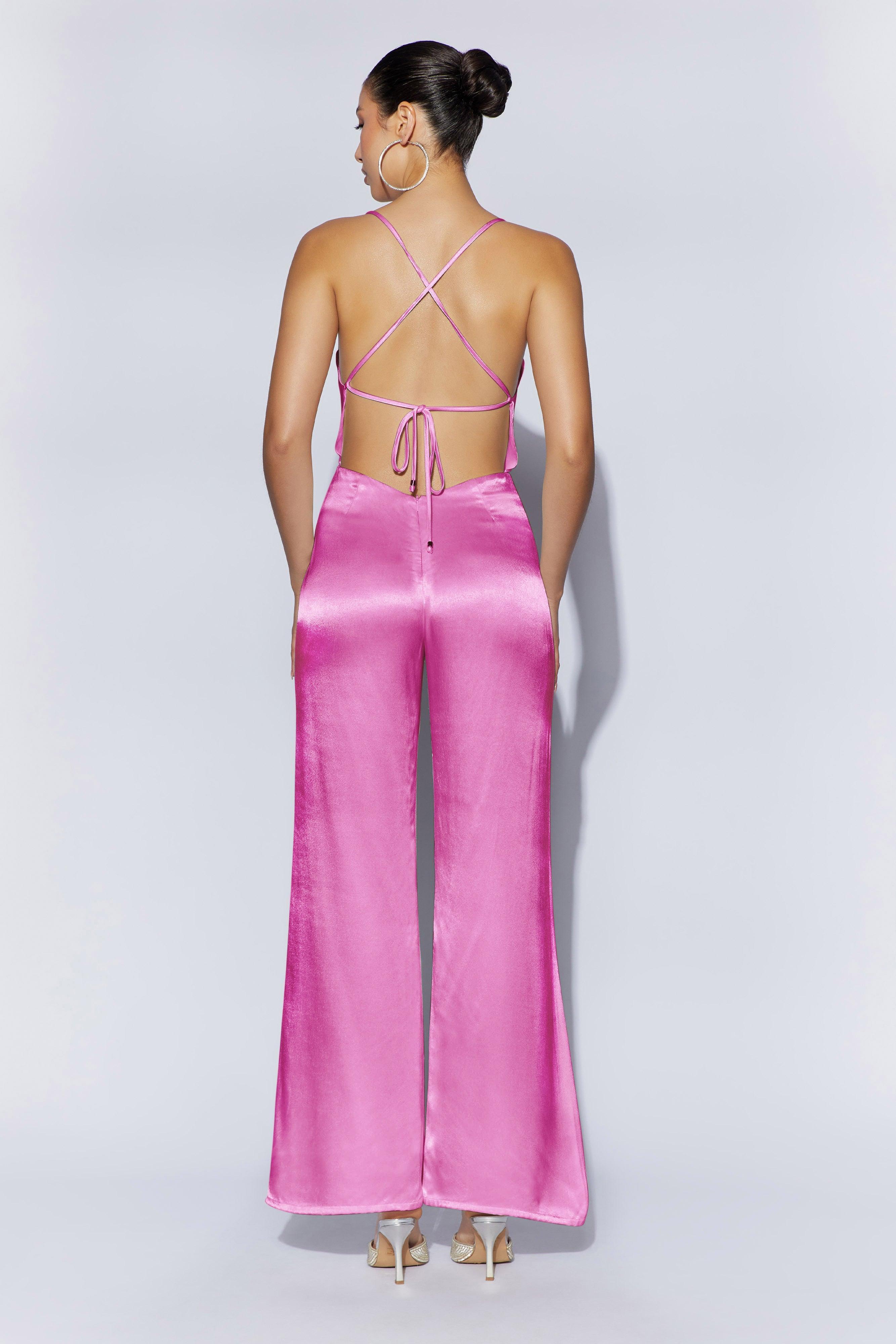 Mandie Satin Cowl Neck Jumpsuit - Pink Product Image