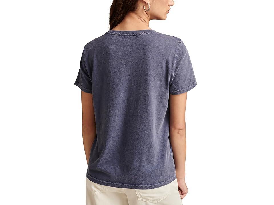 Lucky Brand Paris Post Stamp Classic Crew (Washed Blue) Women's Clothing Product Image