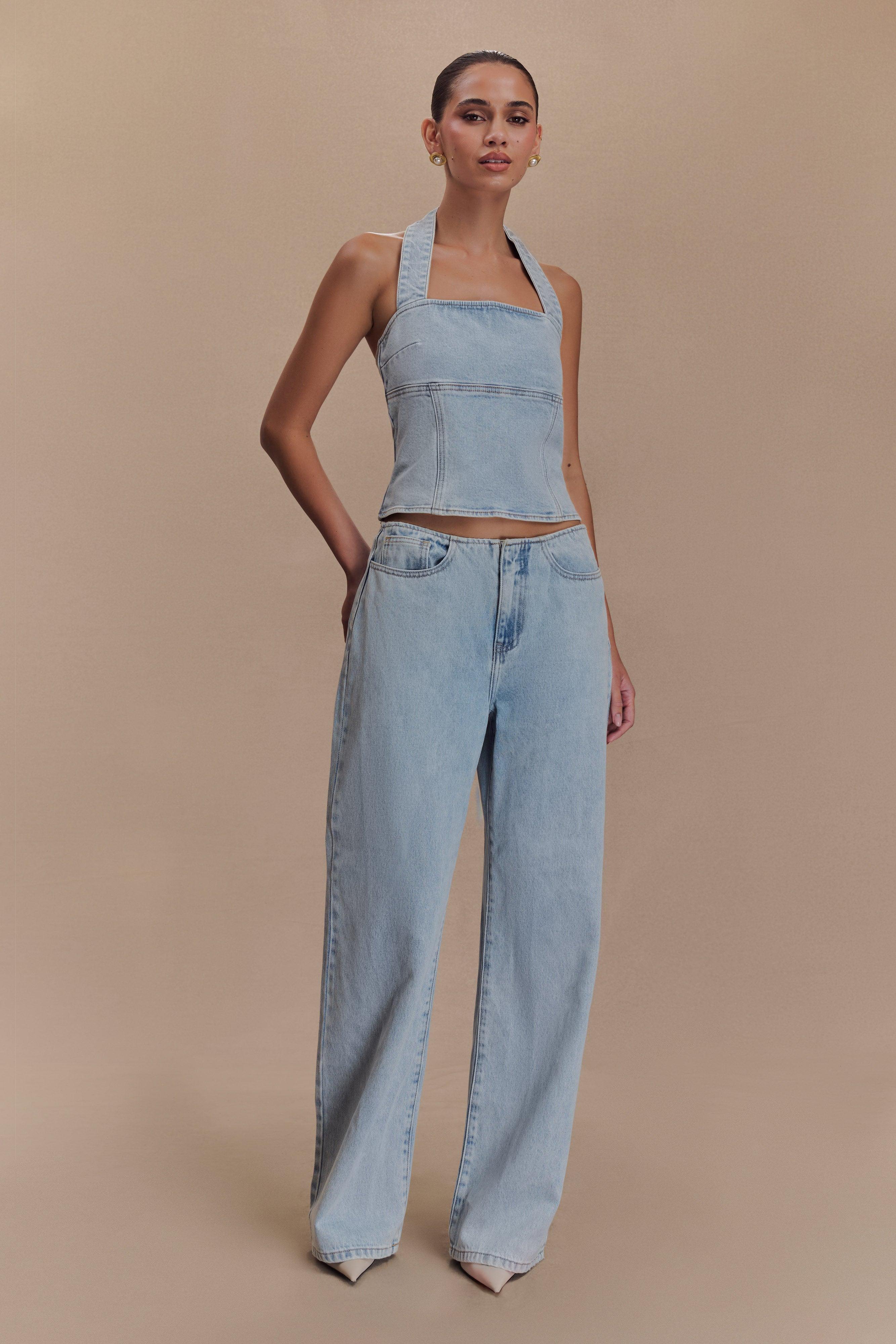 Dayna Denim Halter Top - Light Blue Product Image