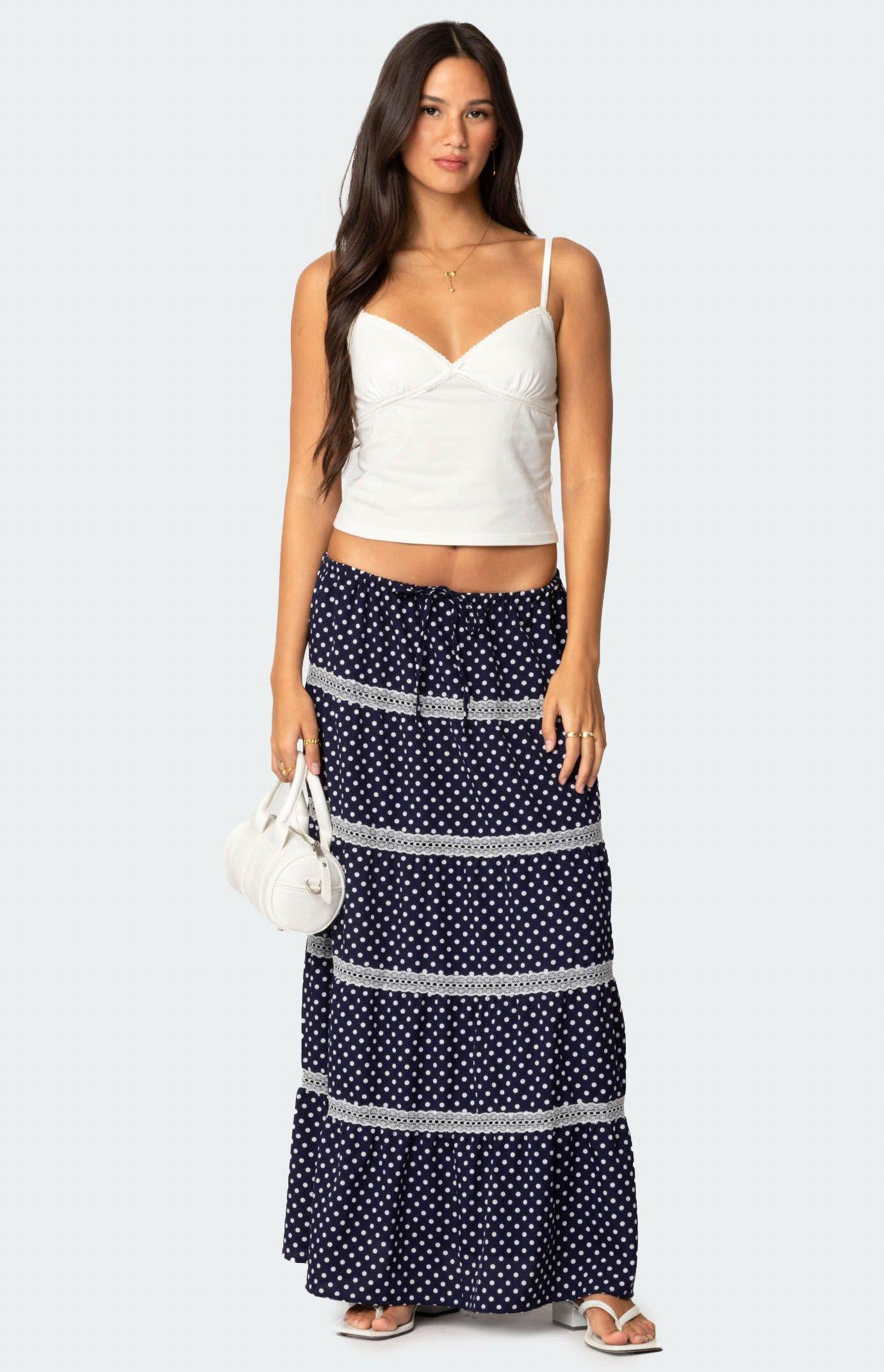 Edikted Women's Polka Dot Tiered Maxi Skirt Product Image