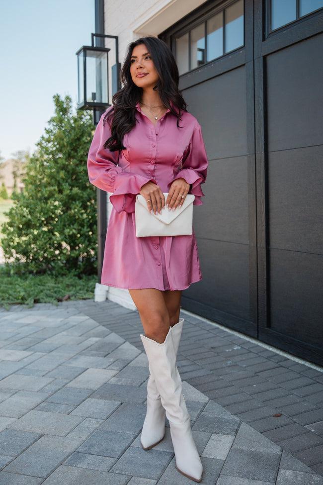 Manners Matter Rose Satin Collared Shirt Dress FINAL SALE Product Image