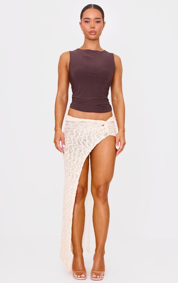 Oatmeal Textured Crochet Knit Twist Maxi Skirt Product Image