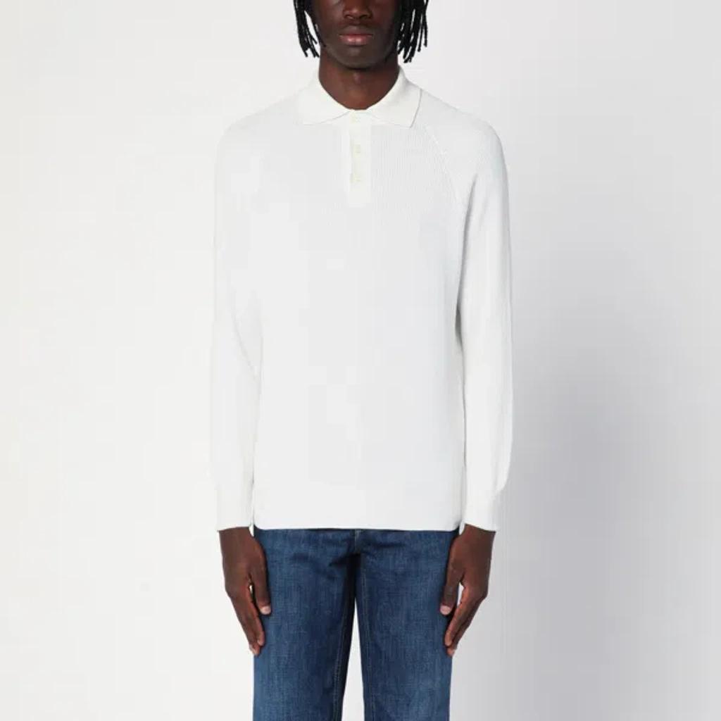 BRUNELLO CUCINELLI Long-sleeved Knitted Polo Shirt In White Product Image