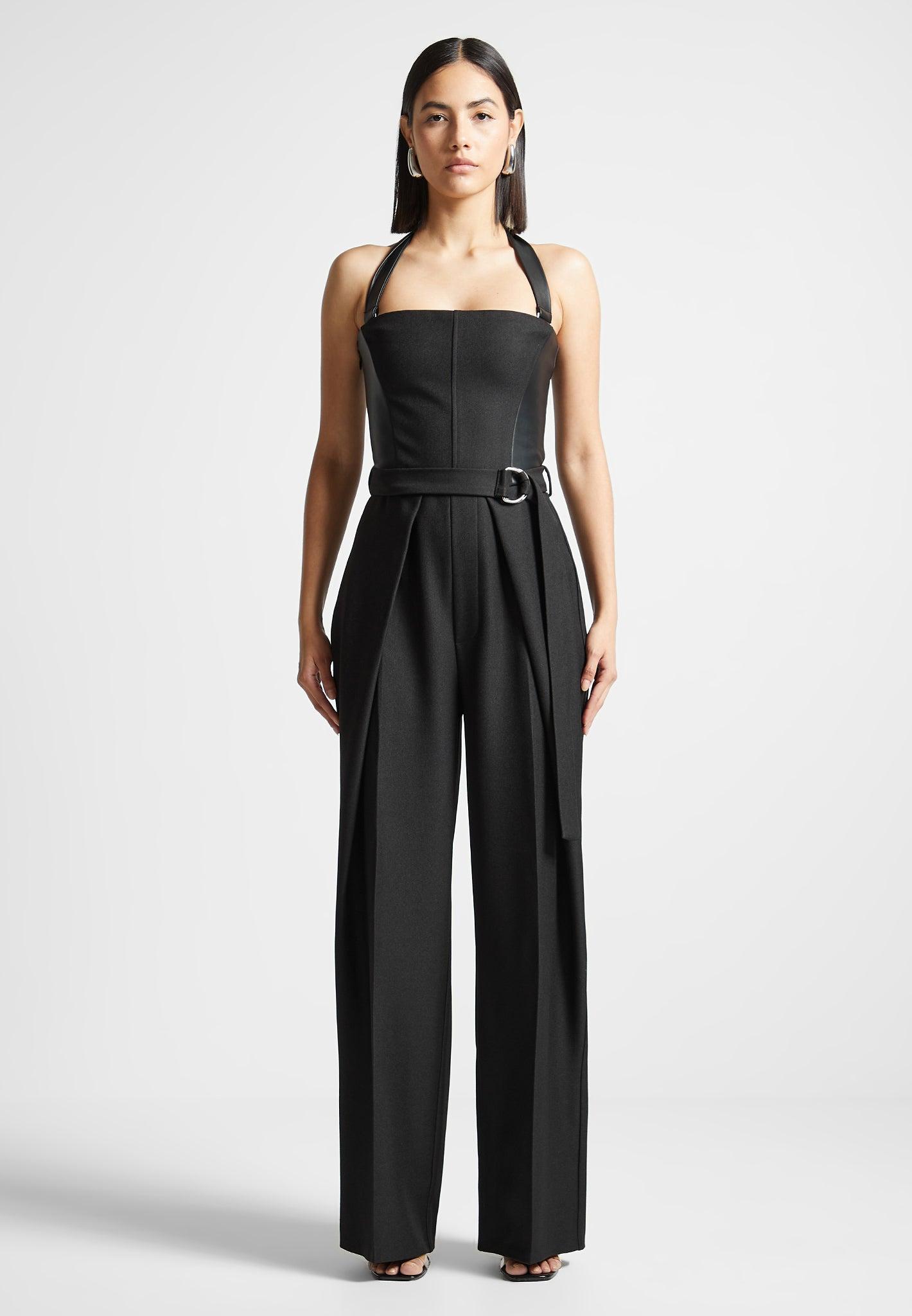 Tailored Pleat Jumpsuit with Belt - Black Female Product Image