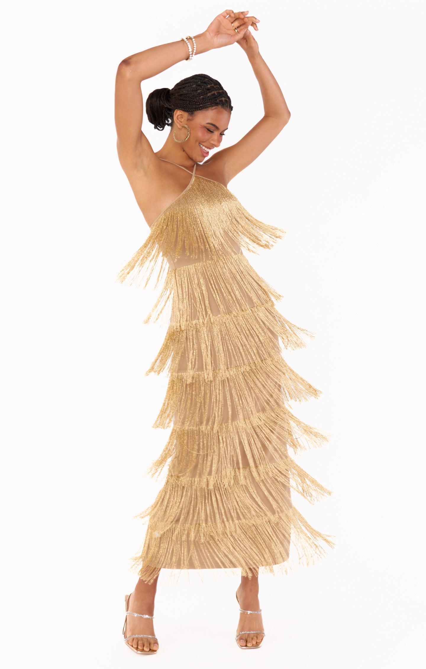 Gatsby Maxi Dress ~ Gold Rush Fringe Product Image