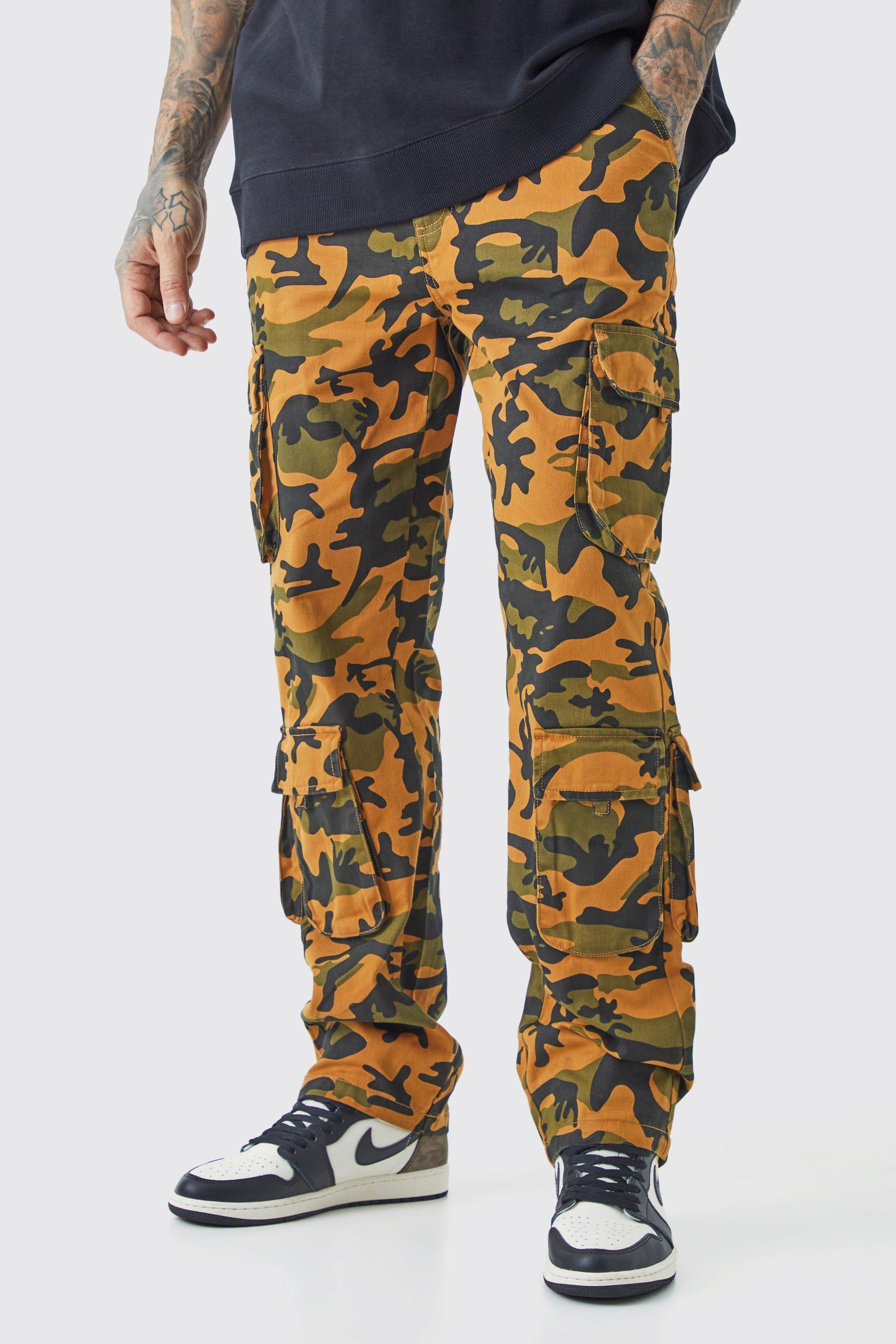 Tall Fixed Waist Wide Leg Twill Camo Cargo Trouser | boohooMAN USA Product Image