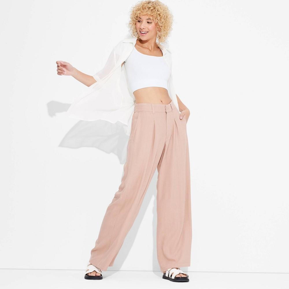 Womens Mid-Rise Wide Leg Linen Trousers - Wild Fable Tan XXS Product Image