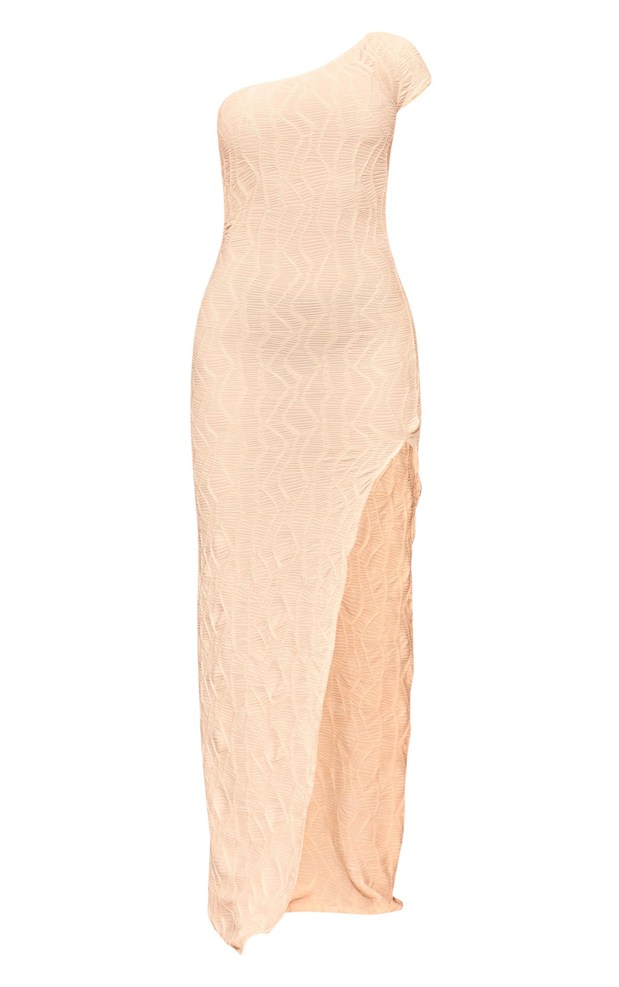 Cream Textured One Shoulder Maxi Dress Product Image