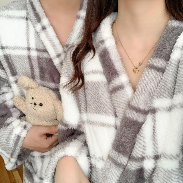 Couple Matching Plaid Pajama Robe Product Image