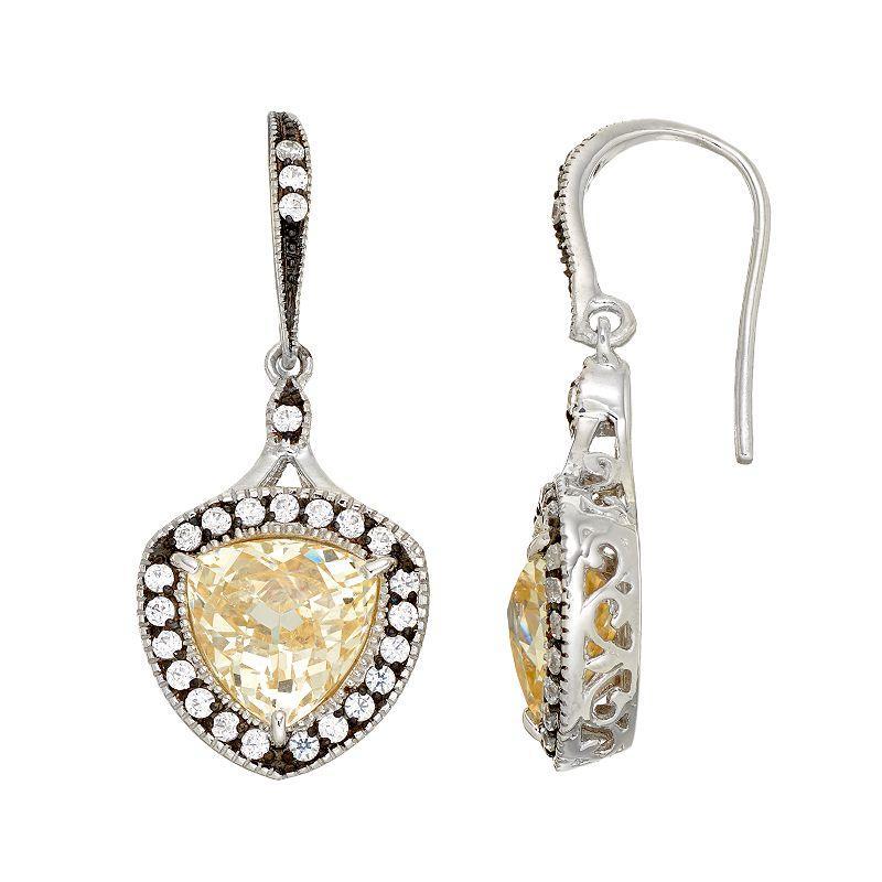 SIRI USA by TJM Sterling Silver Cubic Zirconia Halo Drop Earrings, Womens, Yellow Product Image