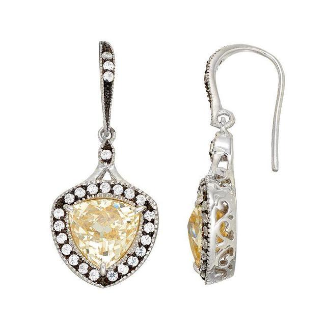 SIRI USA by TJM Sterling Silver Cubic Zirconia Halo Drop Earrings, Womens, Yellow Product Image