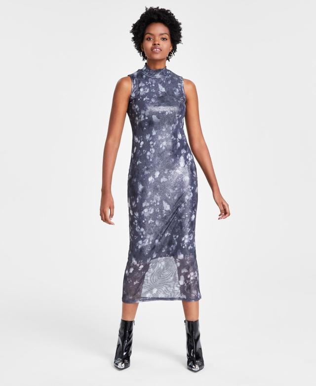 Bar Iii Womens Foil Mesh Mock Neck Sleeveless Midi Dress, Created for Macys Product Image