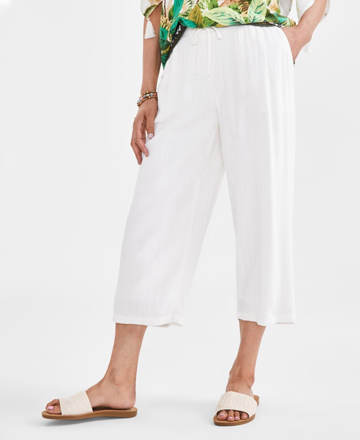 Jm Collection Womens Linen Blend Smocked-Waist Cropped Pants, Created for Macys Product Image