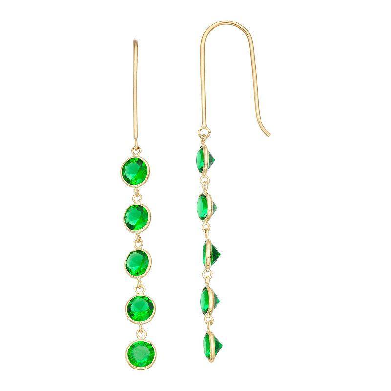 Tiara 10k Gold Simulated Emerald Linear Drop Earrings, Womens Product Image