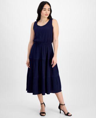 Petite Scoop-Neck Sleeveless Tiered Midi Dress product image