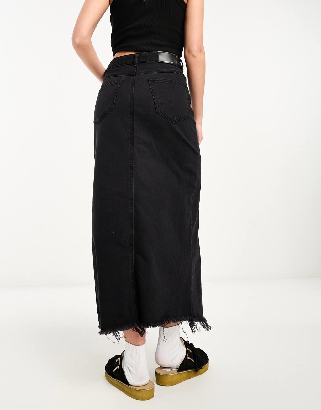 Stradivarius button through denim midi skirt Product Image