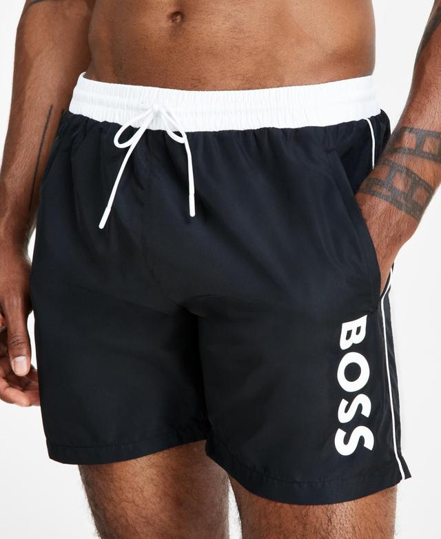 HUGO BOSS Boss By  Men's Logo 6" Swim Trunks, Created For Macy's In Open Blue Product Image