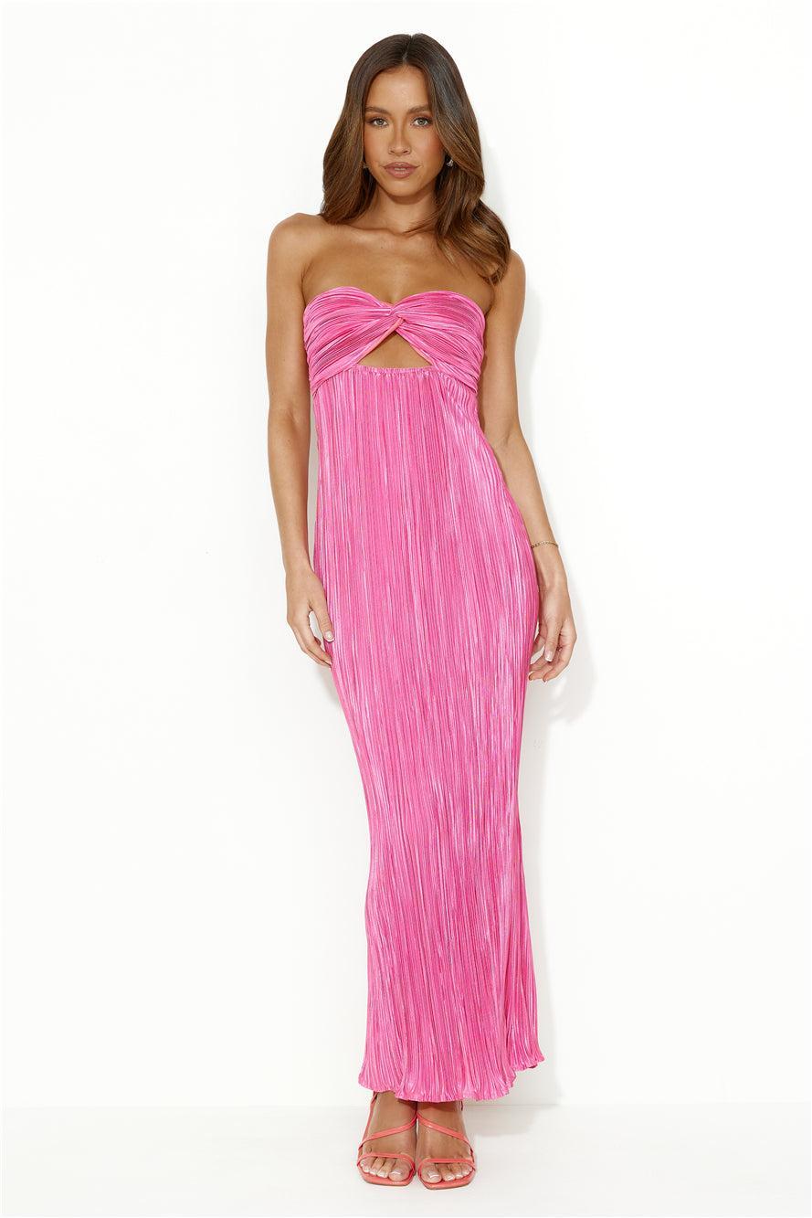 Wearing This Tonight Plisse Strapless Maxi Dress Pink Product Image