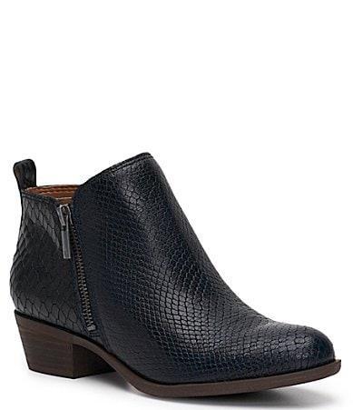 Lucky Brand Basel Snake Embossed Leather Side Zip Block Heel Booties Product Image