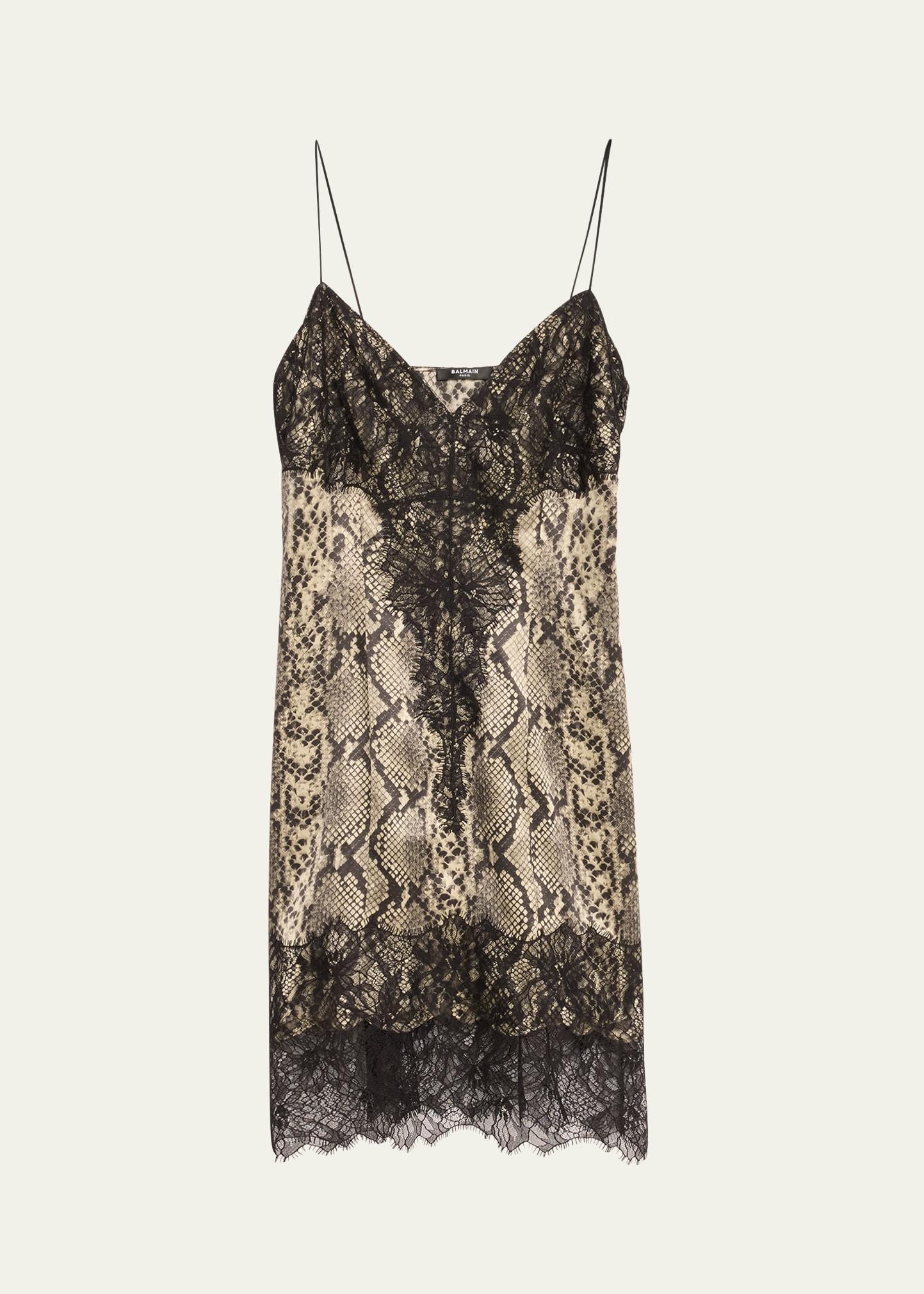 Python Print and Lace Silk Mini Dress Product Image