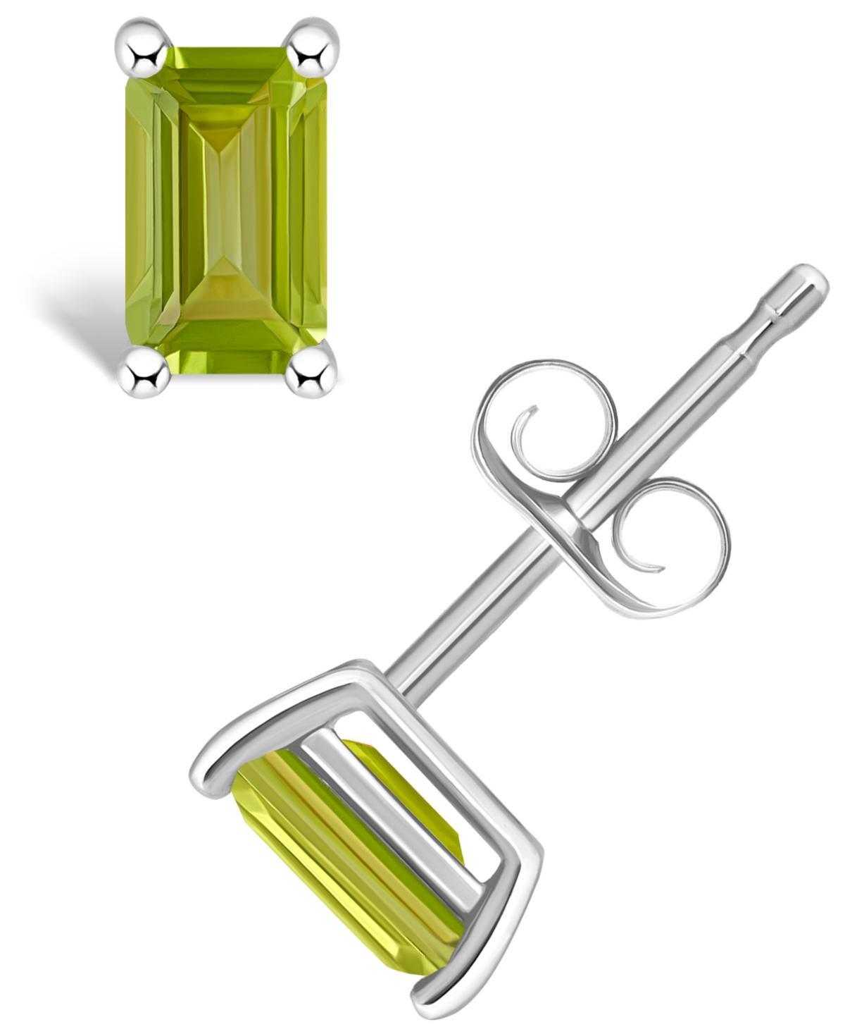 14k White Gold Emerald Cut Birthstone Stud Earrings, Womens, Peridot Aug Product Image