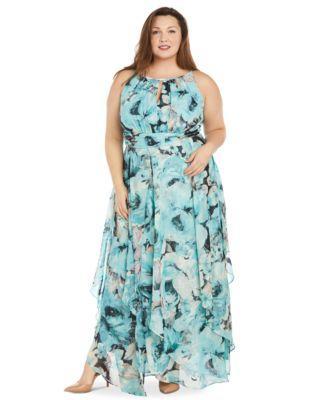 Plus Size Floral-Print Halter Maxi Dress Product Image