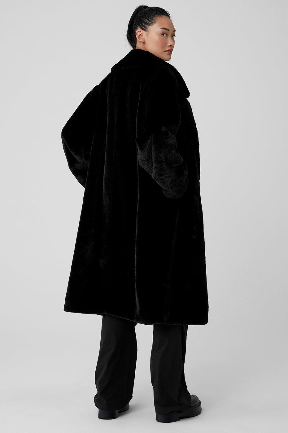 Oversized Faux Fur Trench - Black Male Product Image