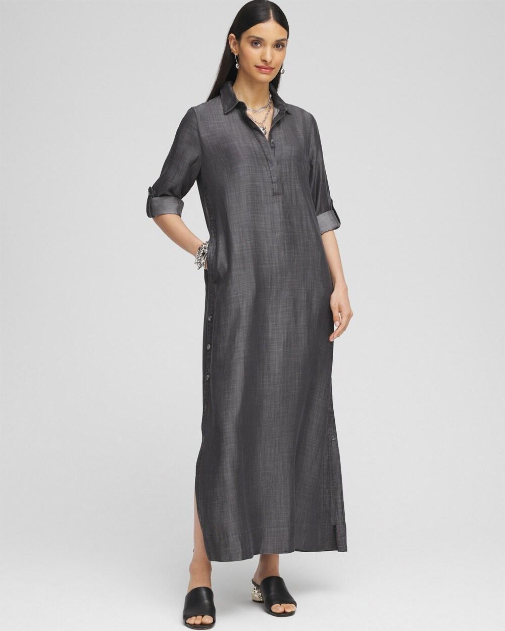 Women's Petite Button Detail Chambray Dress Product Image