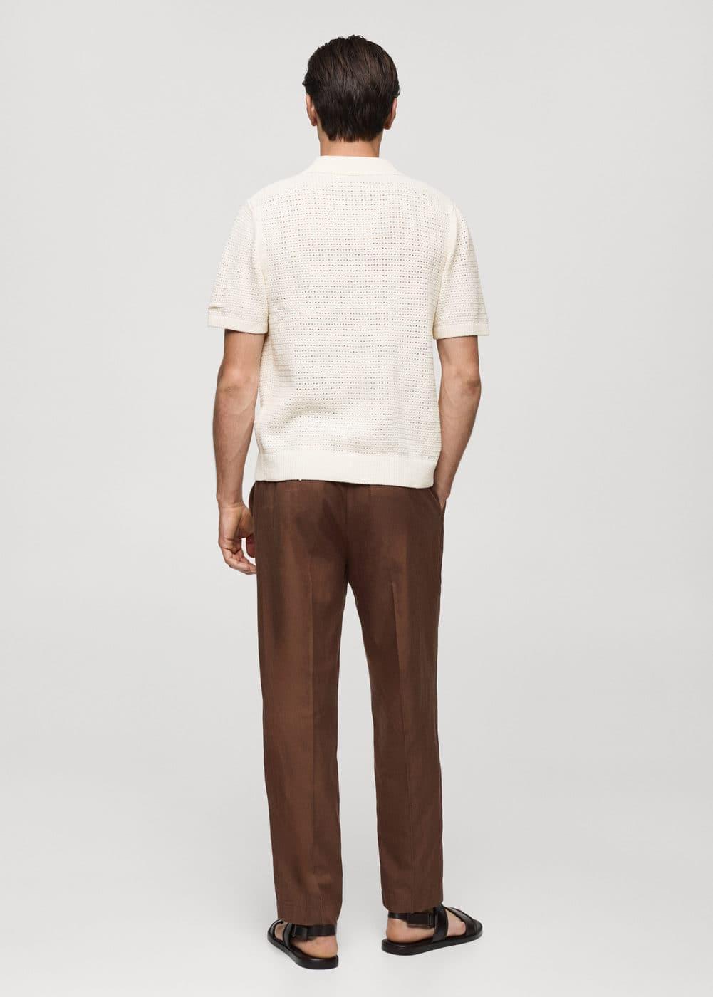 Mango Mens Openwork Knit Buttons Detail Polo Shirt Product Image