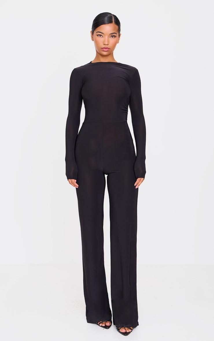 Black Slinky Cut Out Back Detail Jumpsuit Product Image