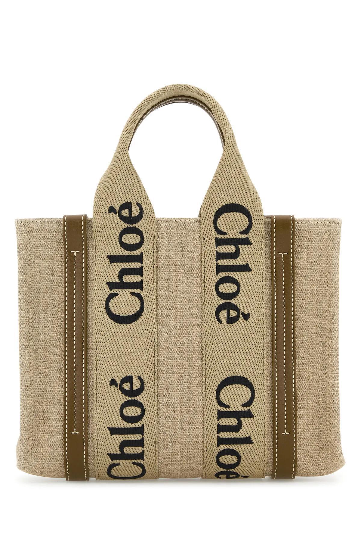 Multicolor Linen Small Woody Shopping Bag In Beige Product Image