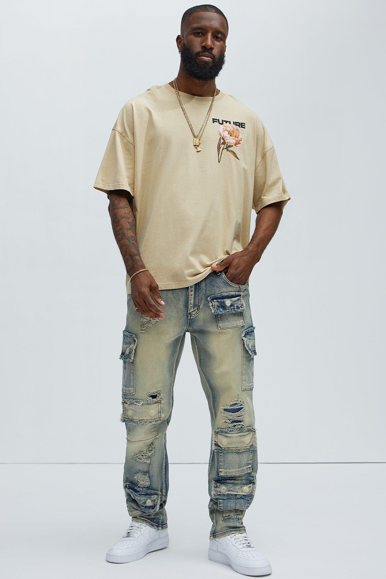 My Way Patched Straight Jeans - Vintage Wash Product Image