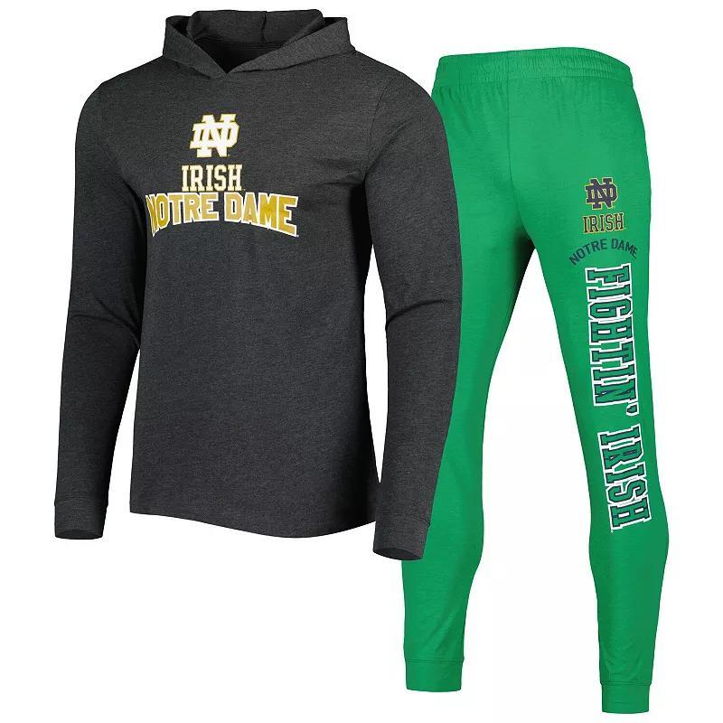 Mens Concepts Sport Heathered Green/Heathered Charcoal Notre Dame Fighting Irish Meter Long Sleeve Hoodie T-Shirt & Jogger Pants Set Product Image