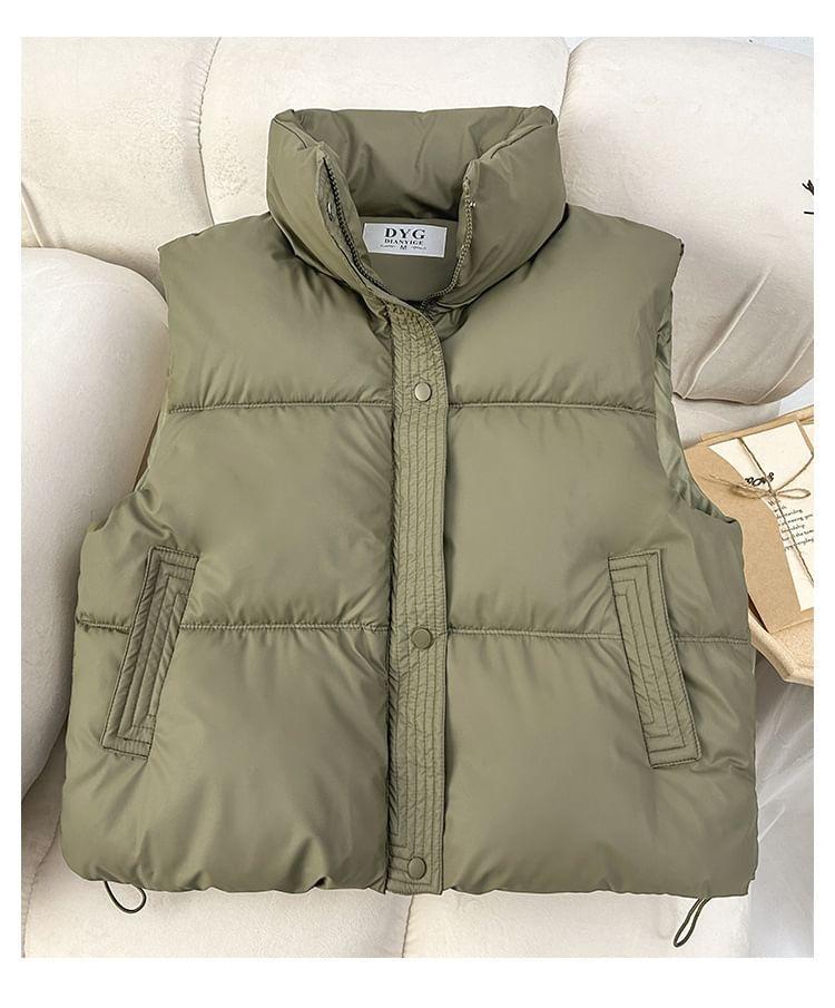 High Neck Plain Zip-Up Puffer Vest Product Image