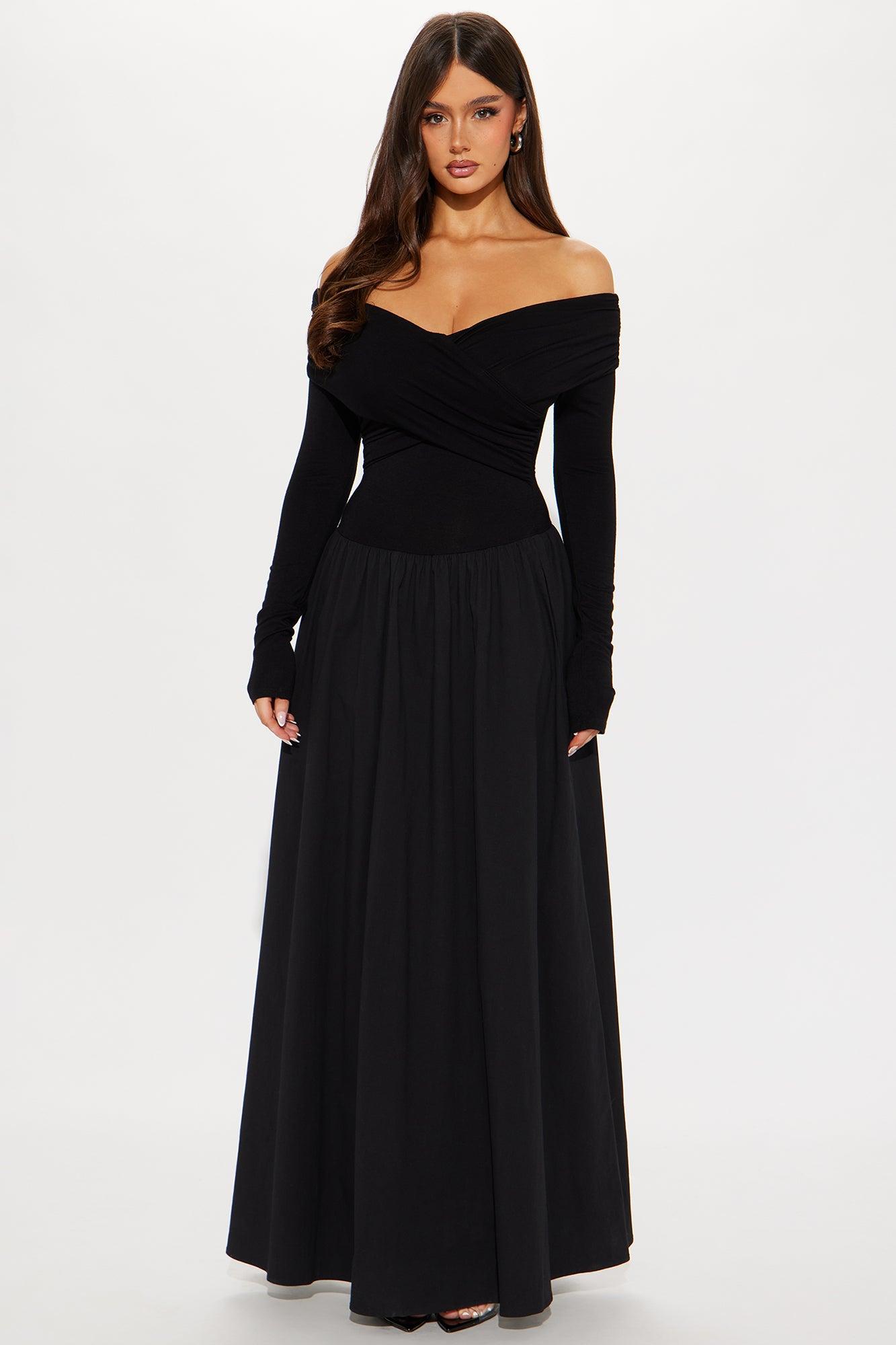 Maria Long Sleeve Maxi Dress - Black Product Image