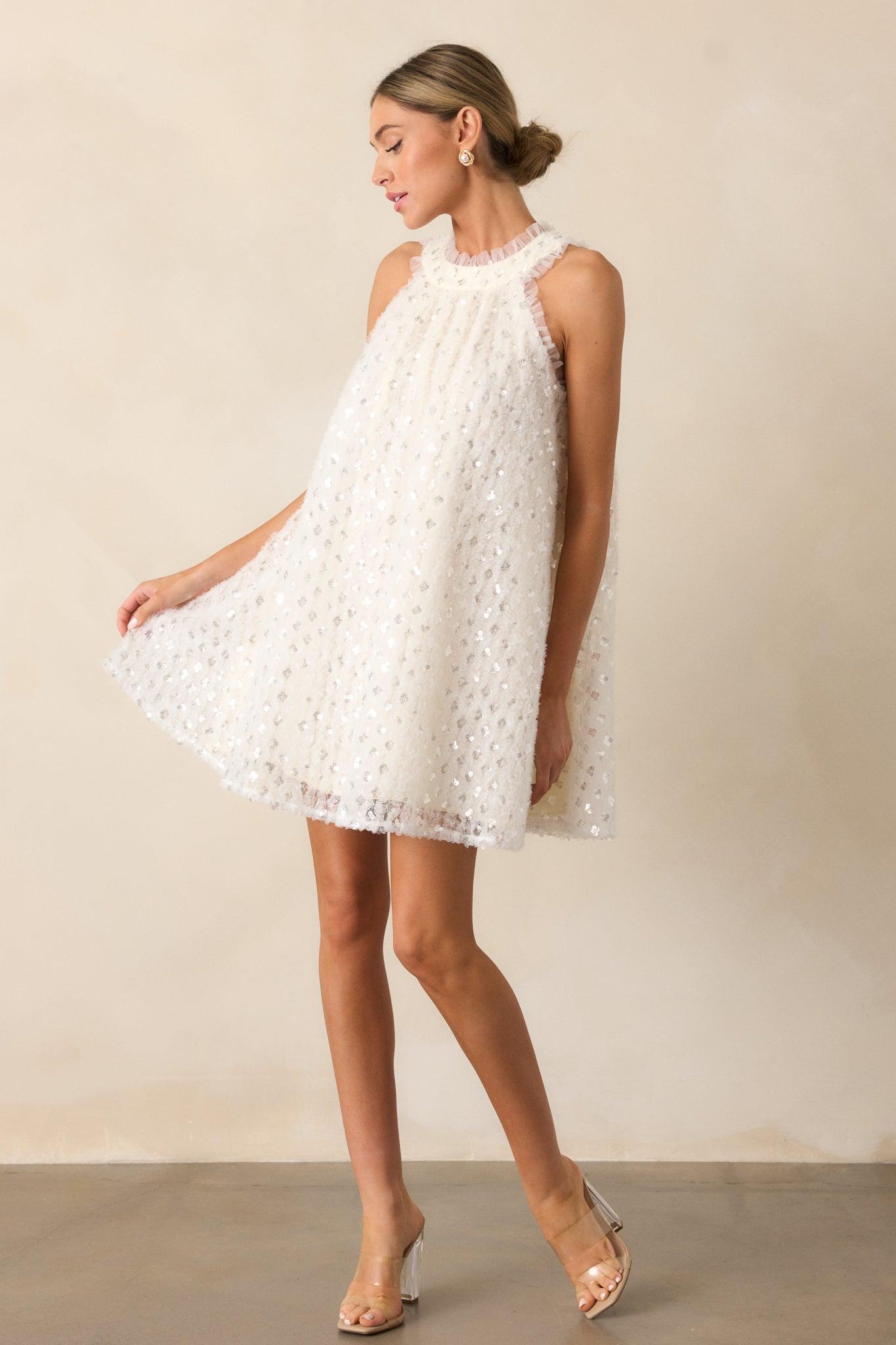 Stardust Journeys Ivory Halter Shift Dress Product Image